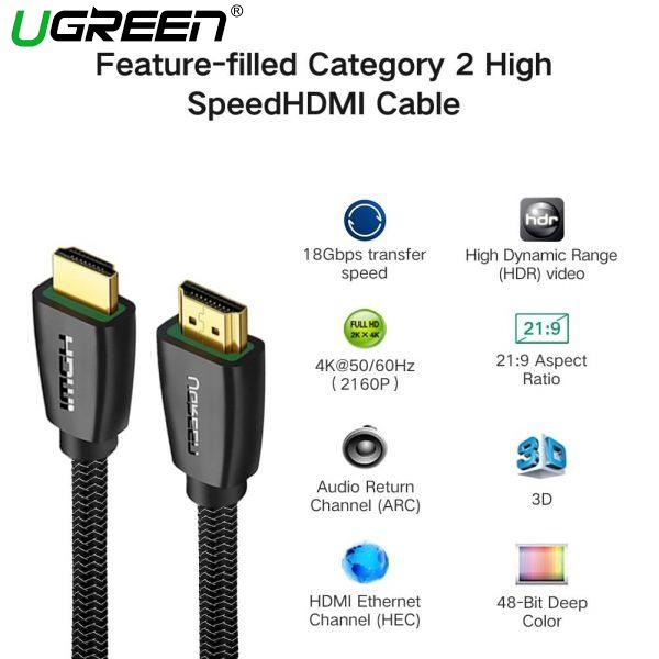 Cáp HDMI 2.0 lõi bện HD118 UGREEN